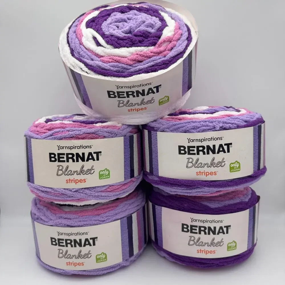 Bernat Baby Blanket Stripes Yarn Lot of 5 x 10.5 oz Joann Exclusive Little Lilac
